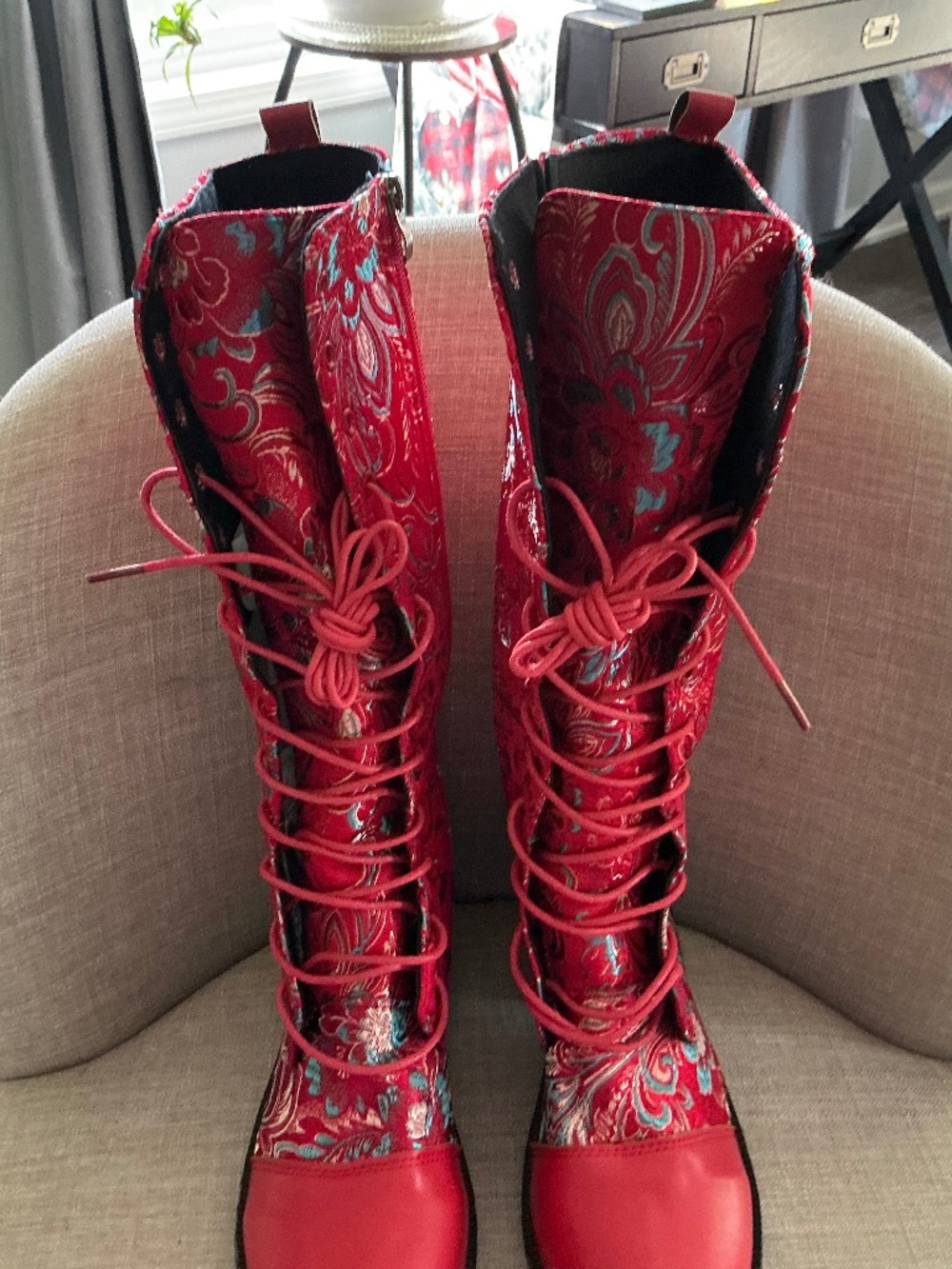 Beautiful red lace up boots